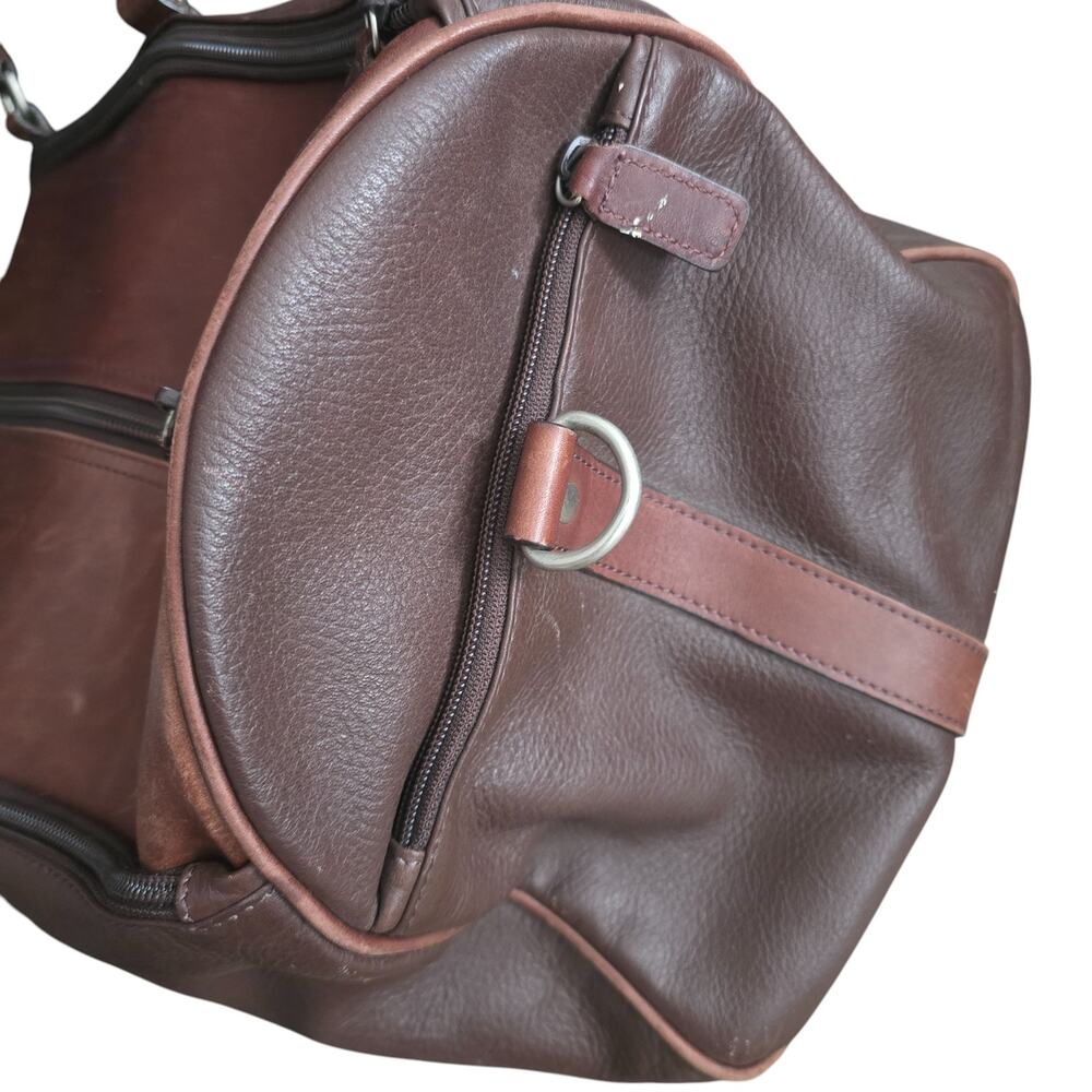 M London Mens Tote Duffel Bag Brown Leather Travel Gym Weekender Carry On Preppy - Picture 6 of 14
